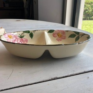 フランシスコウェア - デザートローズパターン - 仕切り皿 - 陶器 - 交換用 - ピンク - グリーン野菜皿 - 陶器 - 仕切り付き皿