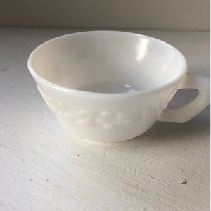 Anchor Hocking - Milk Glass - Teacup - No Saucer - White Teacup - Succulents Planter - Flower Design - Replacement - AH mark on bottom