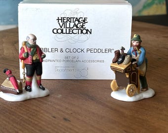 Cobbler and Clock Peddler-Dept 56-Accessory Set-Set of 2-Heritage Village Collection-Man with Clocks-Cobbler Stand-1995-Retired 1997