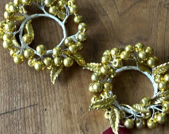 Candle Rings-Gold Candle Rings-Set of 2-Gold Leaves-Gold Beads-Set of Two-Oddity Inc-Made in China-Plastic-Candle Decor