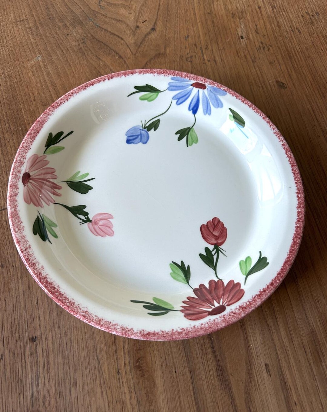 Blue Ridge-pie Plate-deep Plate-blue-red-pink Flower-green-blue Ridge ...