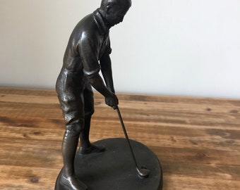 Bronze Golfer Statue – Vintage Sports Decor - Father's Day Gift - Sports Statue