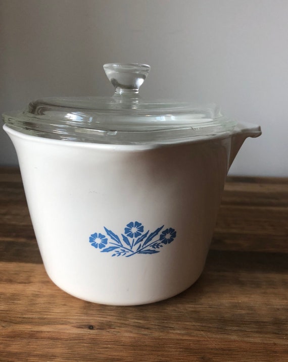 Vintage Corning Ware-sauce Maker-clear Glass Lid-blue Corn Flower