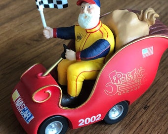 Hallmark-Keepsake Ornament-Santa's Racin' Sleigh-NASCAR-2002-Watch Me Fly-Frosty's Garage-Checkered Flag-Santa Takes the Checkered Flag