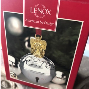 Lenox-Bell Ornament-Silver-Angel-Gold Angel-Just Jingles-Angel and Silver Bell Ornament-Love Written on Bell-American by Design