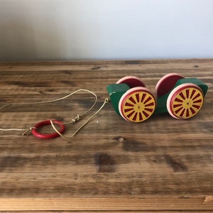 Wooden Toy - Pull Toy - Wooden Toy with Wheels - Antique Toy - Antique Pull Toy - Green - Yellow - Red - Christmas Decor - Kids Room Decor