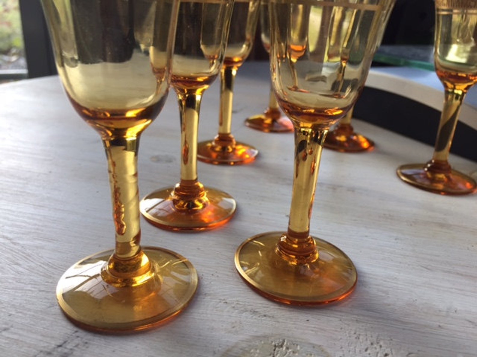 Amber Cordial Glasses Set of 8 Gold Trim Vintage Barware Etsy
