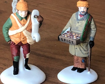 Dept 56-Accessory Set-Village Street Peddlers-Set of 2-Heritage Village Collection-Man with Rabbits-Man Selling Spices-Peddlers-