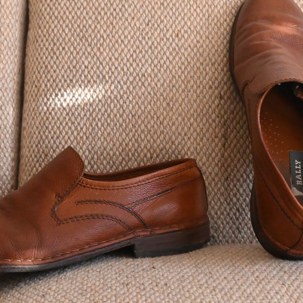 Bally Vintage Schuh Slipper Loafer für Männer Echtleder Cognac braun gr. 43