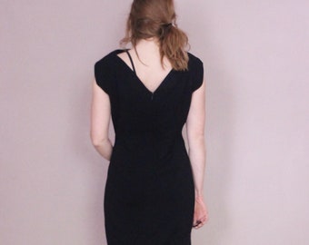 Vintage Dress Shift Dress original 60s 70s Black Wool Georgette