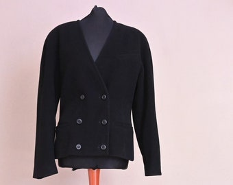 Joseph Janard Jacket Woll Black Short 80s 90s Women