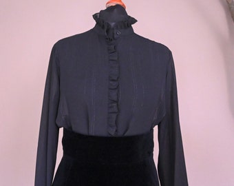 Vintage Blouse  Shirt ** 70s ** Ruffles ** black transparent