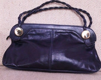 Vintage Handtasche 60er 70er Henkentasche Leder Dunkelblau Maritim