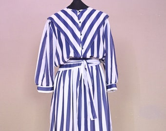 Vintage Kleid 80er KATI of Finland Matrosenkleid Streifen Blau Weiß Mode aus Finnland