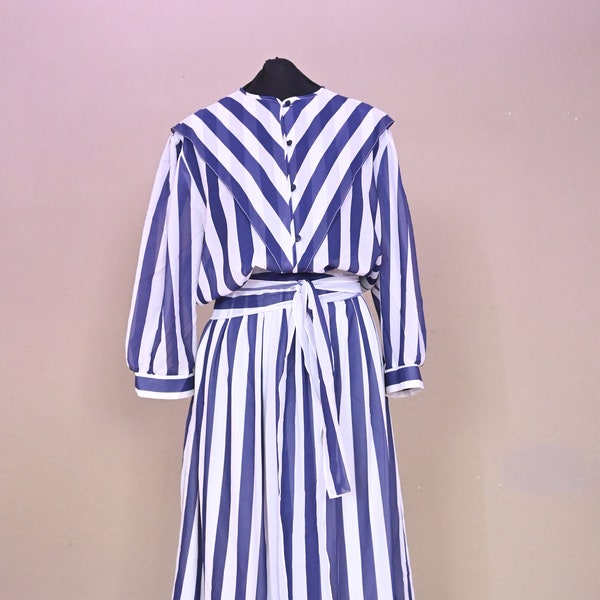 Vintage Kleid 80er KATI of Finland Matrosenkleid Streifen Blau Weiß Mode aus Finnland