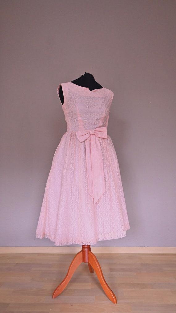 Dress 50s 60s Pure Lace Rosé Big loop wedding dre… - image 2