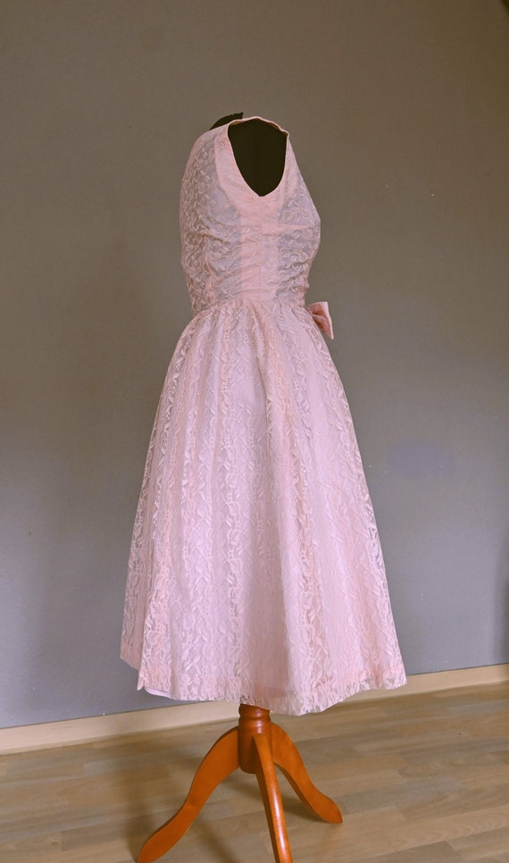 Dress 50s 60s Pure Lace Rosé Big loop wedding dre… - image 4