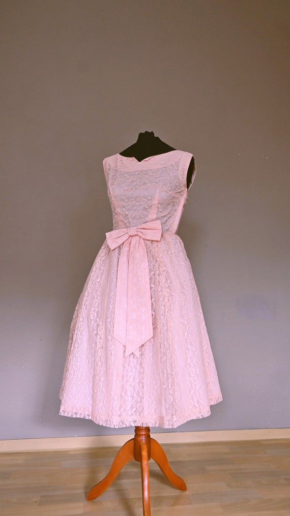 Dress 50s 60s Pure Lace Rosé Big loop wedding dre… - image 8