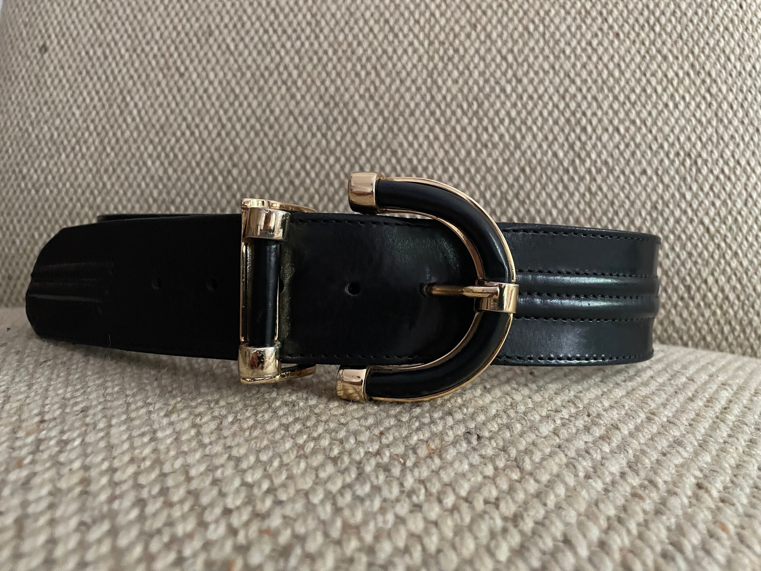 Guida Angeloni - Black-Leather- Siver Toned Metal With Rinestones Men\'s Belt Vintage Women main image 2