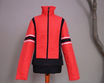 Skijacke 60er 70er Rot Navy Blau Weiß Stehkragen Sportlich