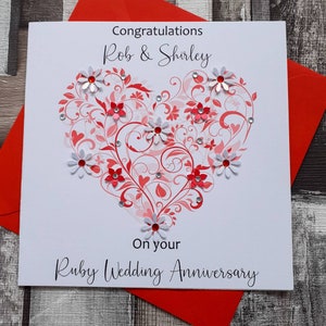 Ruby Wedding Anniversary 40th Card,handmade personalised card, Ruby Wedding Card Congratulations card, Wedding day card. Personalised Ruby