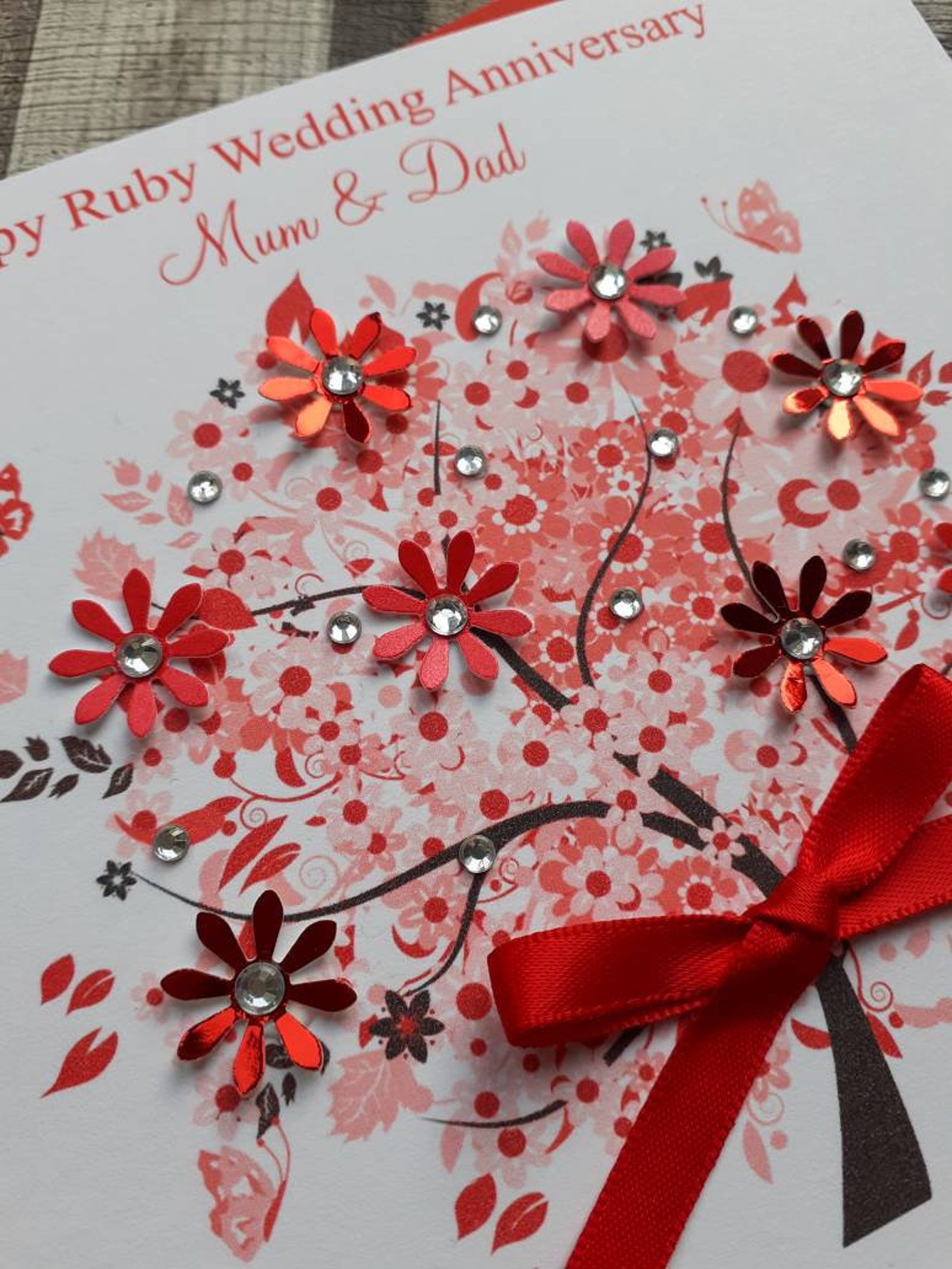 Handmade Ruby 40th Wedding Anniversary Wedding Day Card | Etsy