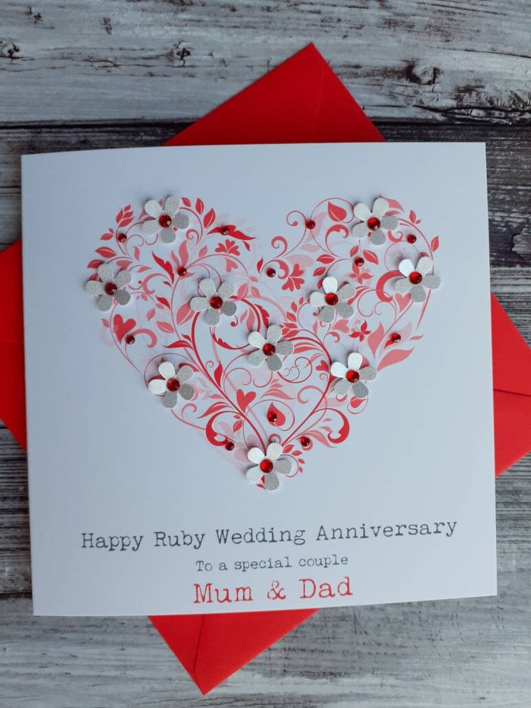 Handmade Ruby 40th Wedding Anniversary- Wedding Day Card Personalised ...