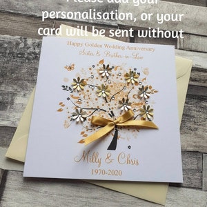 Handmade Golden 50th Wedding Anniversary- Wedding day card personalised Mum Dad Grandma Grandad friends any names