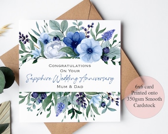 45e Anniversaire De Mariage Saphir Fait Main - Carte De Mariage