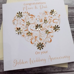 Golden 50th Wedding Anniversary Card,handmade personalised card, Golden Wedding Card Congratulations card, Wedding day card. Personalised