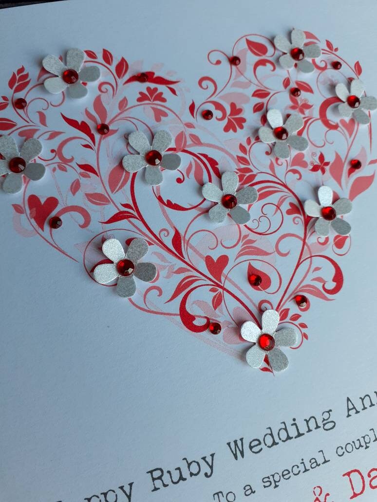 Handmade Ruby 40th Wedding Anniversary- Wedding Day Card Personalised ...