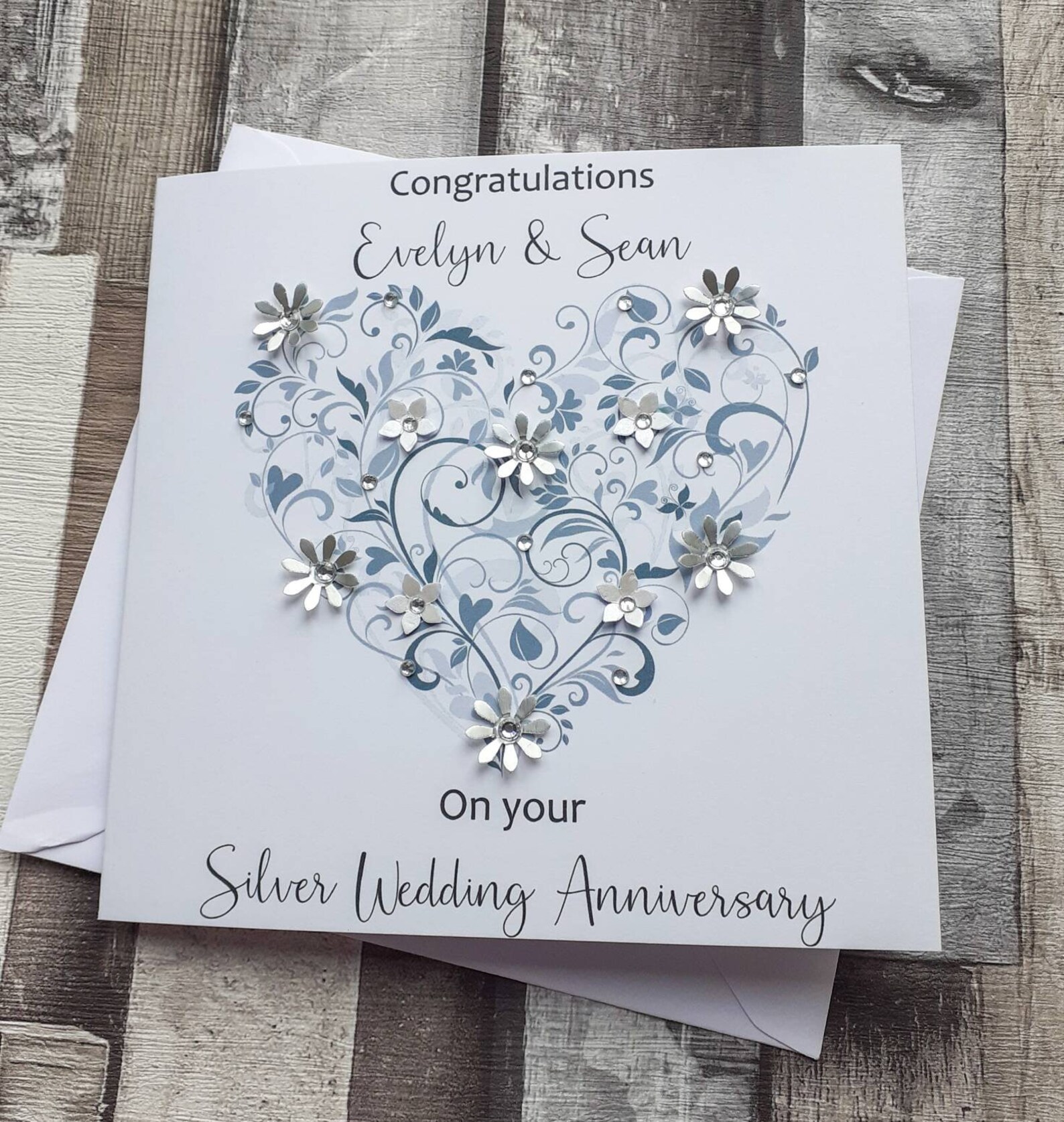 Silver Wedding Anniversary Card, Handmade Personalised Card, 25th ...