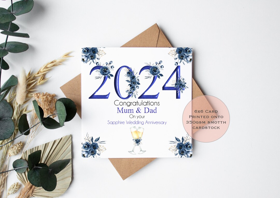 Sapphire Anniversary Card - Handmade Anniversary Card - 45th Wedding ...