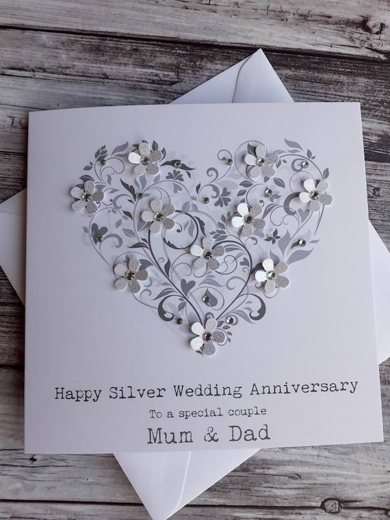 25th Wedding Anniversary Card With Silver Heart By Hope And Love