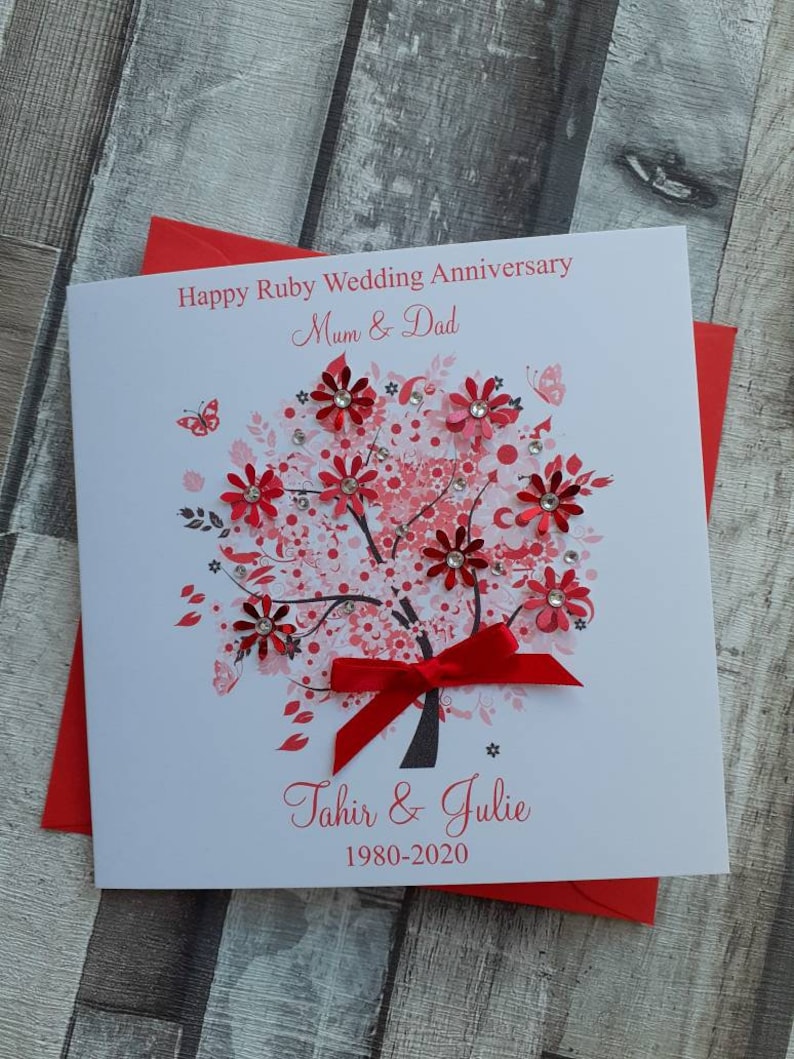 Handmade Ruby 40th Wedding Anniversary Wedding Day Card | Etsy