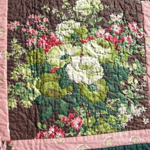 Hand Quilted Floral Green, Pink and Brown Wall Hanging image 2
