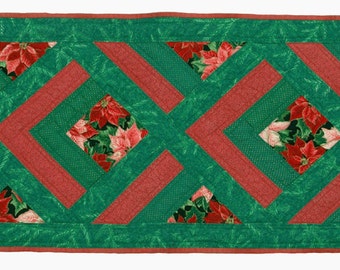 Medium Red and Green Poinsettia Pine Table Runner