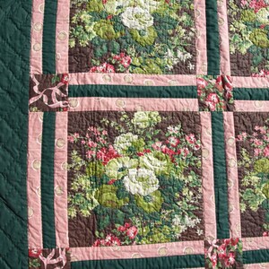 Hand Quilted Floral Green, Pink and Brown Wall Hanging image 4