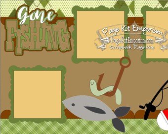 Scrapbook Page Kit Layout Summer Gone Fishing Boy Girl 2 page Scrapbook Layout Kit 1