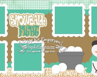 Scrapbook Page Kit Snowball Fight Snow Snowman 2 page Scrapbook Layout Kit 127