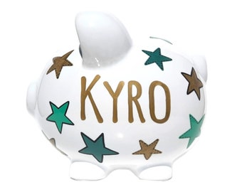 Star piggy bank for boy hand painted personalized custom gift piggie bank baby shower hand-painted classic polka dot piggie astrology lover