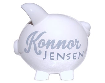Large personalized piggy bank gift for boys, girls, new baby, toddler, kids, shower, room decor, custom handpainted ceramic pig coin bank