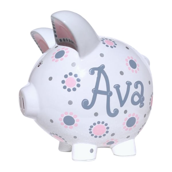 hand painted piggy bank for girl personalized polka dot custom porcelain gift hand-painted ceramic piggybank baby shower nursery decor room