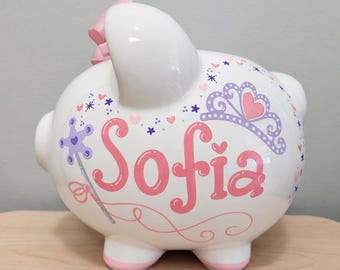 Personalized Princess Castle Hand Painted Girlie Pink Piggy Bank for Girl Room Decor Princess Palace Themed Birthday Gift Best Christmas
