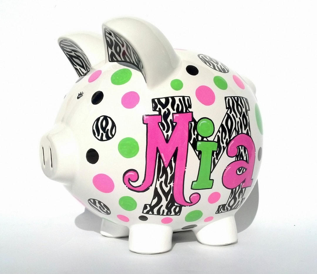 Zebra Piggy Bank for Girl Personalized Hand Painted Monogram Etsy