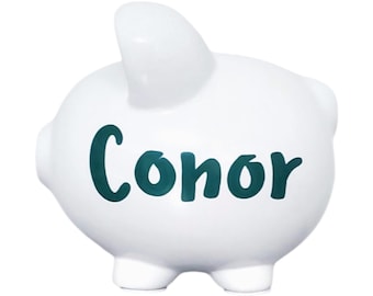Hunter green name hand painted piggy bank personalized gift for boy handpainted keepsake