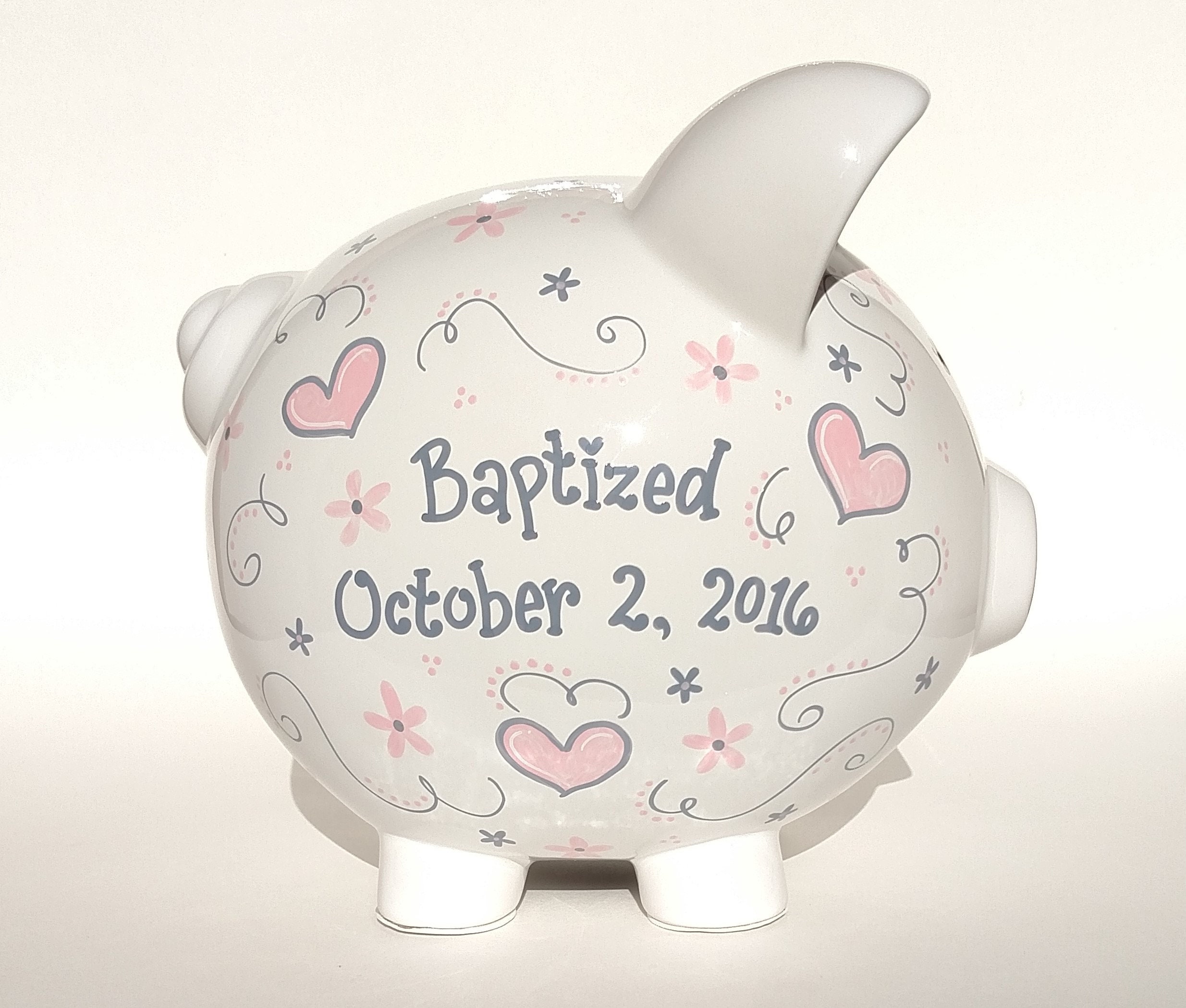 Custom Hand Painted Large Personalized Baptism Piggy Bank Etsy