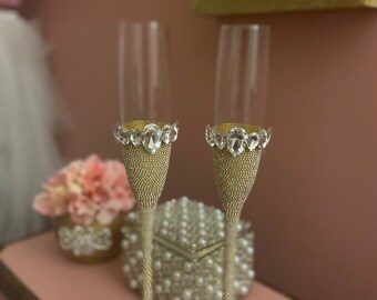 Tall crystalized champagne flutes/champagne flutes/toasting glasses/ toasting flutes/champagne glasses