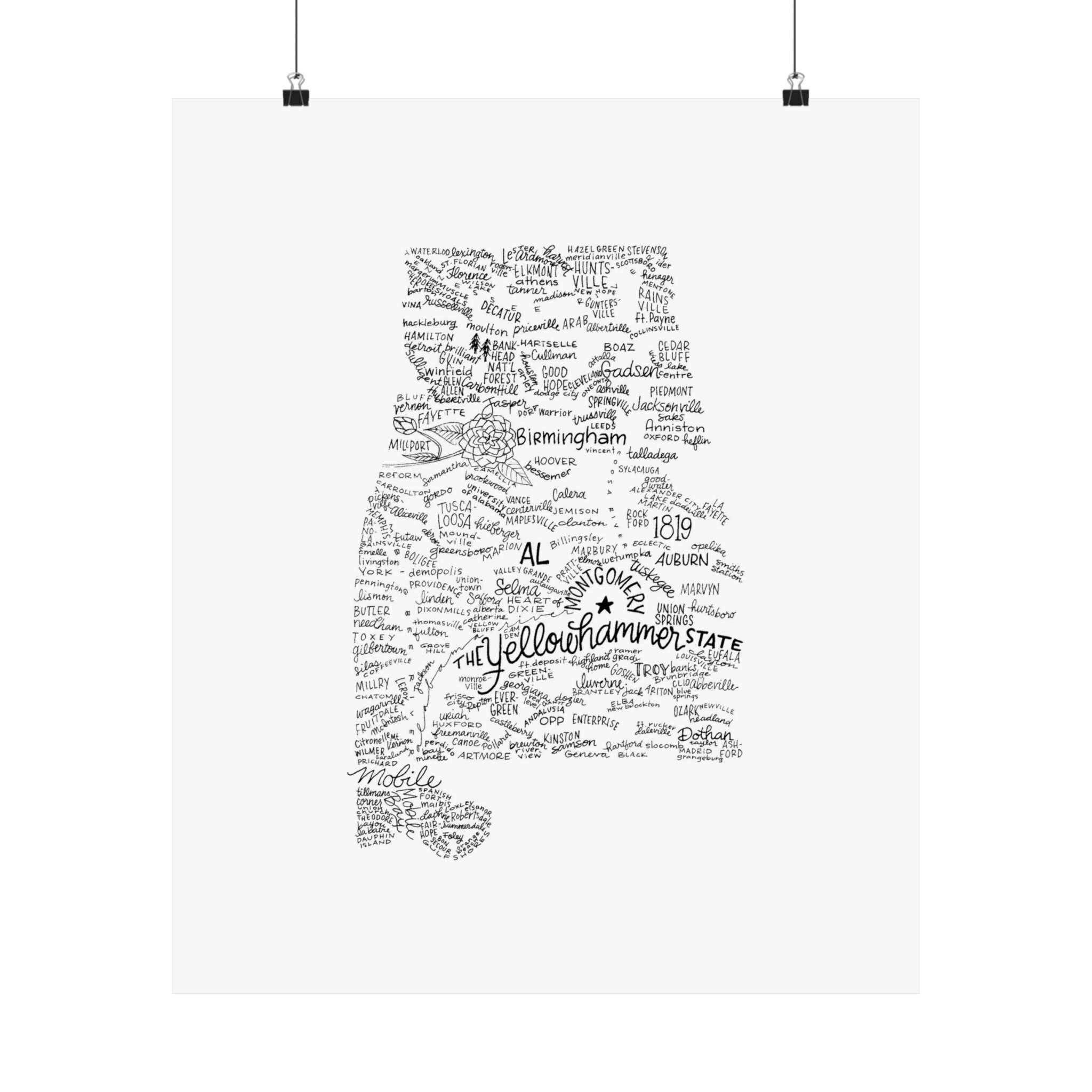 Alabama Print, Map of Alabama, Alabama Map - Etsy