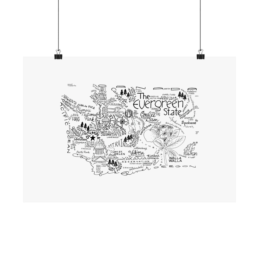 Washington State Map Print, Typography Art, Matte Horizontal Poster - Etsy
